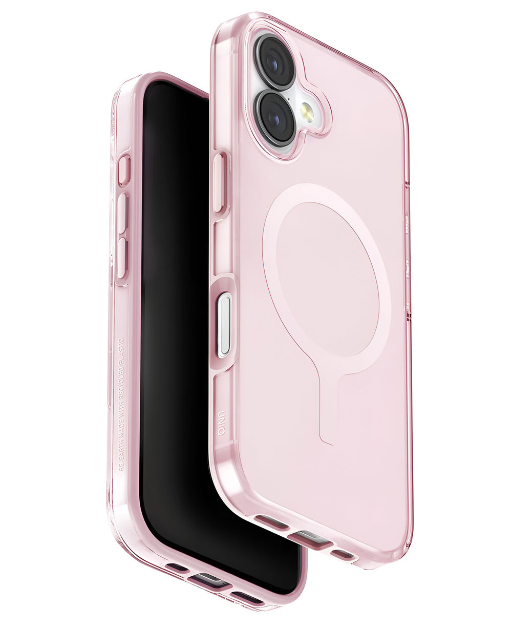 iPhone 17 uyumlu pembe StrapG Uniq Clario Magsafe kılıf.