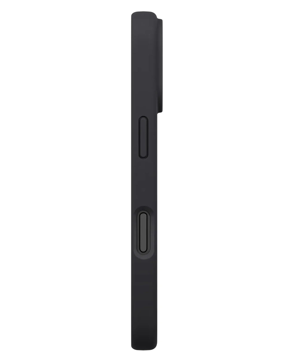 iPhone 17 uyumlu StrapG Uniq Lino Hybrid Magsafe kılıfın yan görünümü, pembe renk ve düğme detayları.