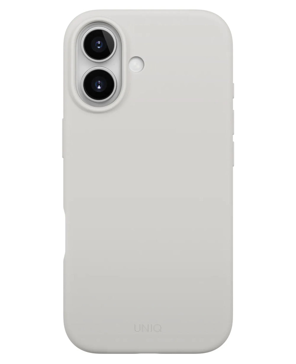 iPhone 17 uyumlu pembe Uniq Lino Hybrid Magsafe kılıfın arka görünümü.