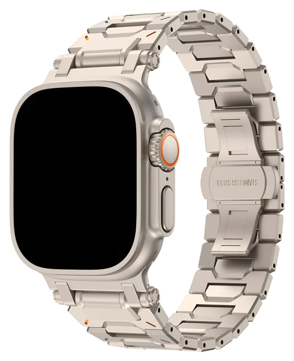 Apple Watch Uyumlu Armor Bakla Paslanmaz Çelik Metal Loop Kordon - Starlight - Strapg
