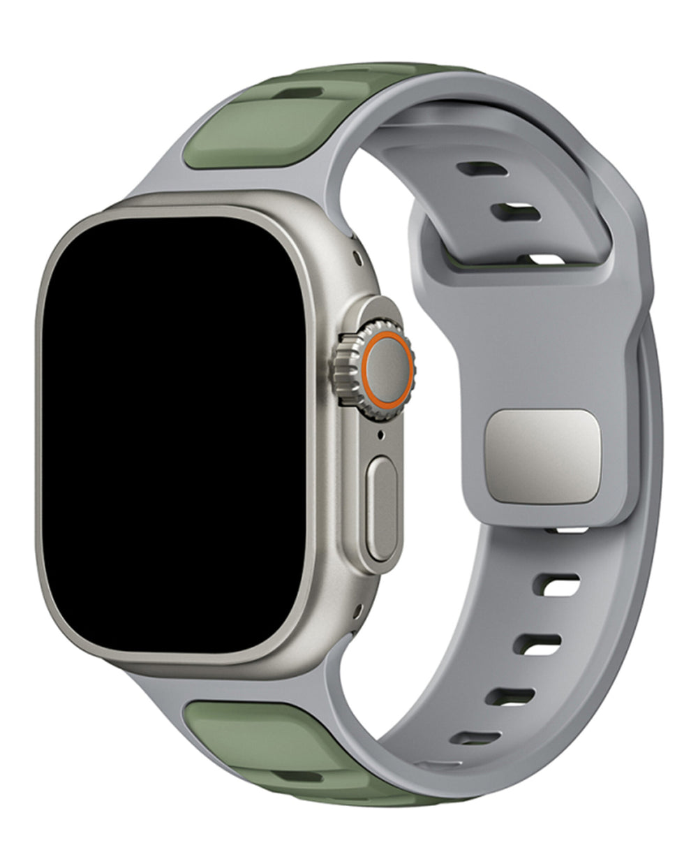 Apple Watch Uyumlu Çift Renk Silikon Twinpair Loop Kordon - Açık Yeşil Gri - Strapg
