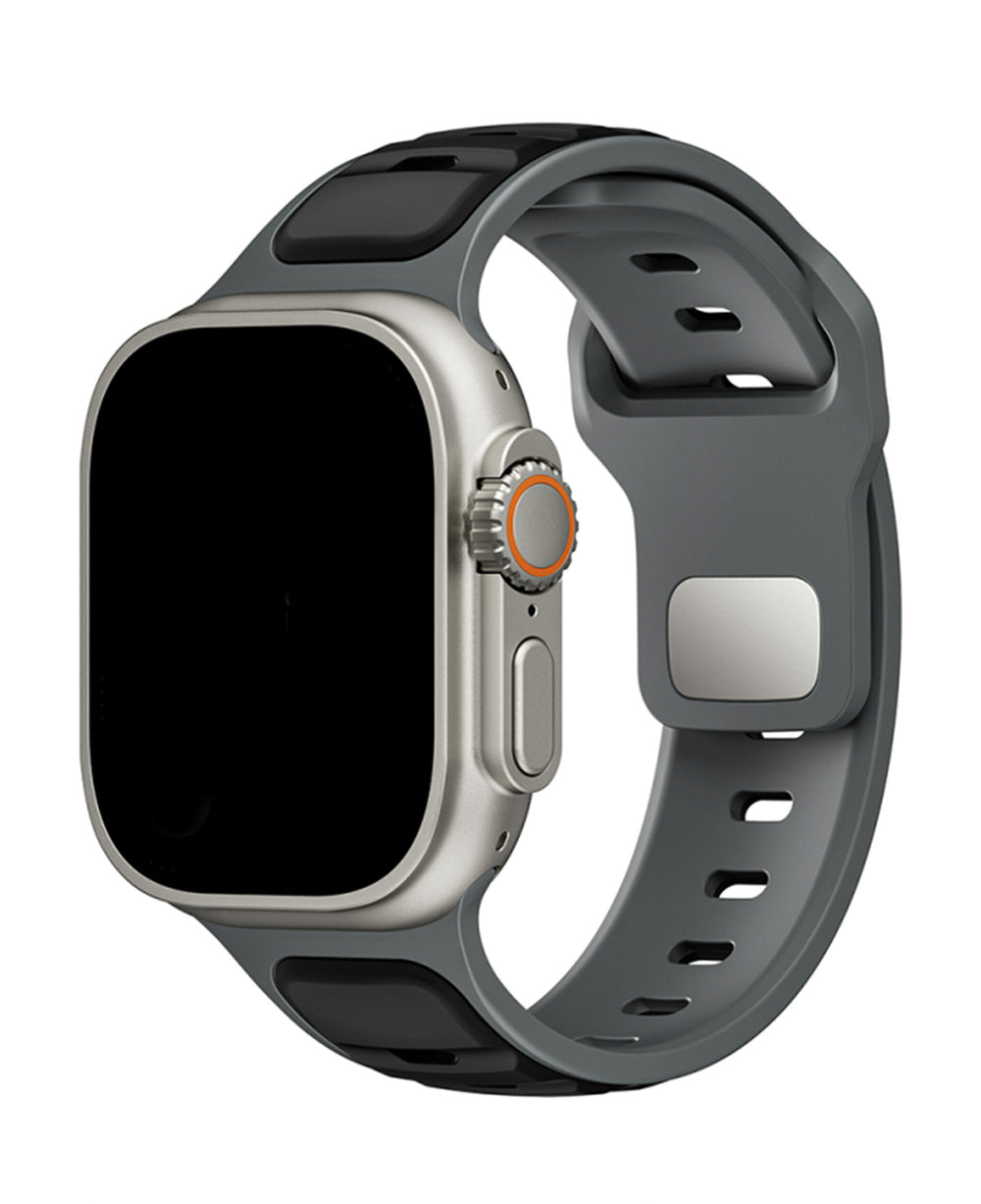 Apple Watch Uyumlu Çift Renk Silikon Twinpair Loop Kordon - Gri Siyah - Strapg