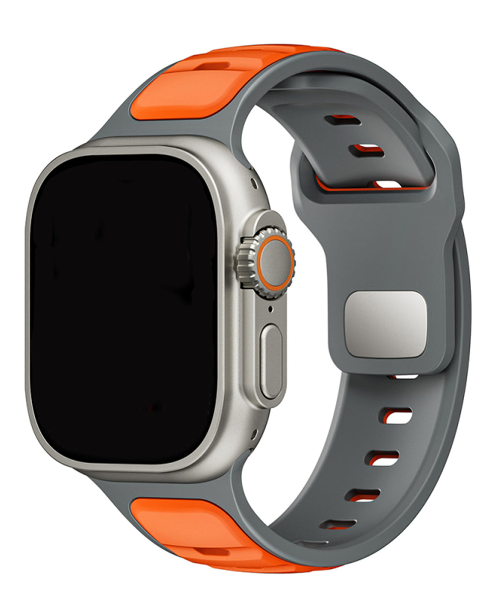 Apple Watch Uyumlu Çift Renk Silikon Twinpair Loop Kordon - Gri Turuncu - Strapg