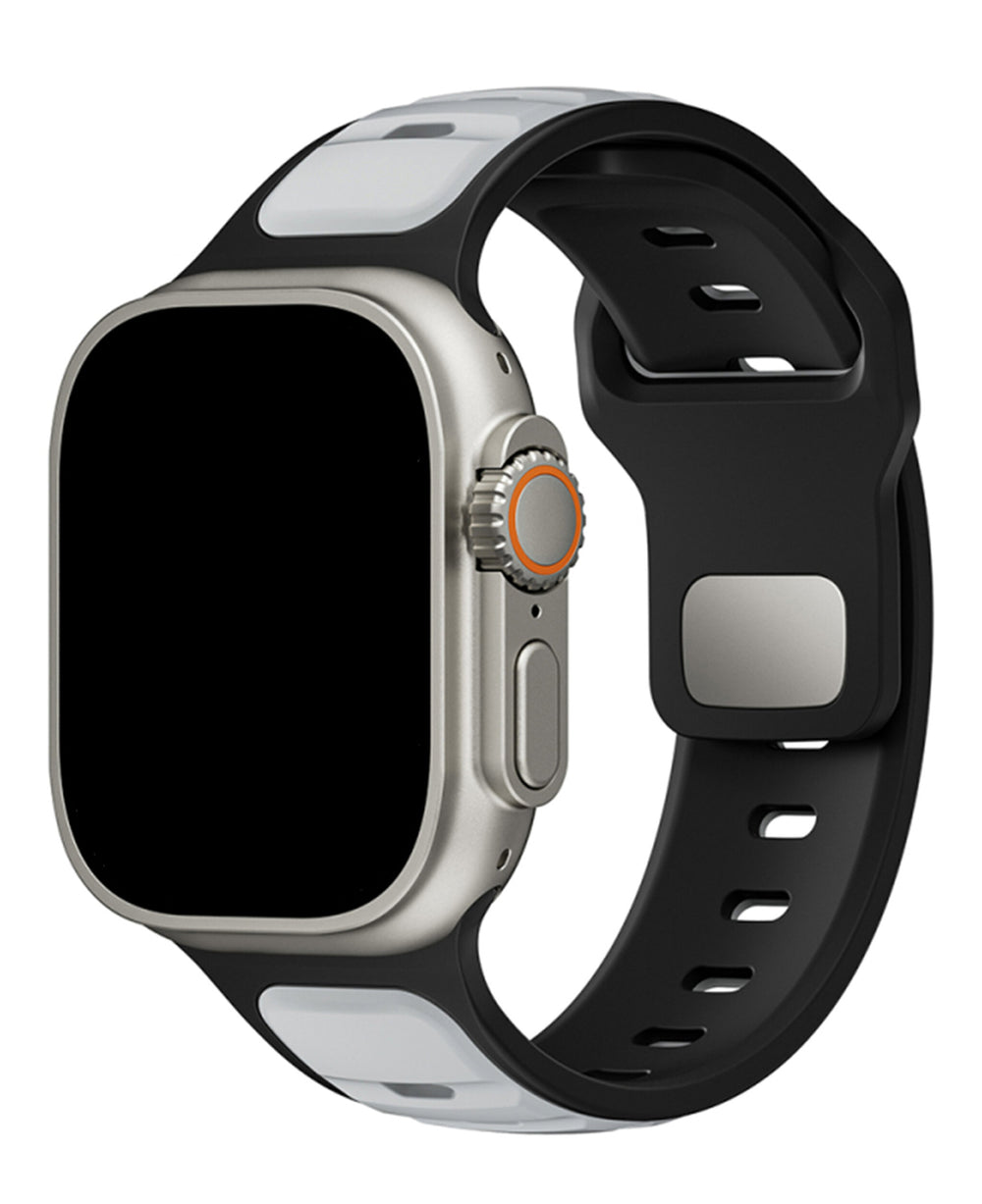 Apple Watch Uyumlu Çift Renk Silikon Twinpair Loop Kordon - Gümüş Siyah - Strapg