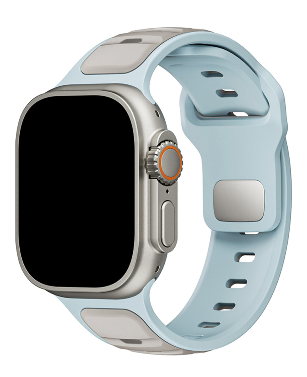 Apple Watch Uyumlu Çift Renk Silikon Twinpair Loop Kordon - Mavi Gri - Strapg