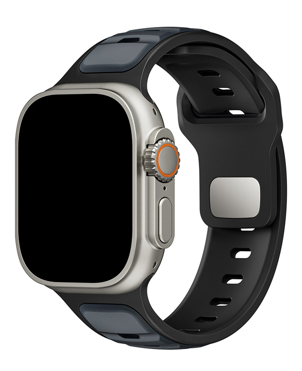 Apple Watch Uyumlu Çift Renk Silikon Twinpair Loop Kordon - Midnight Siyah - Strapg