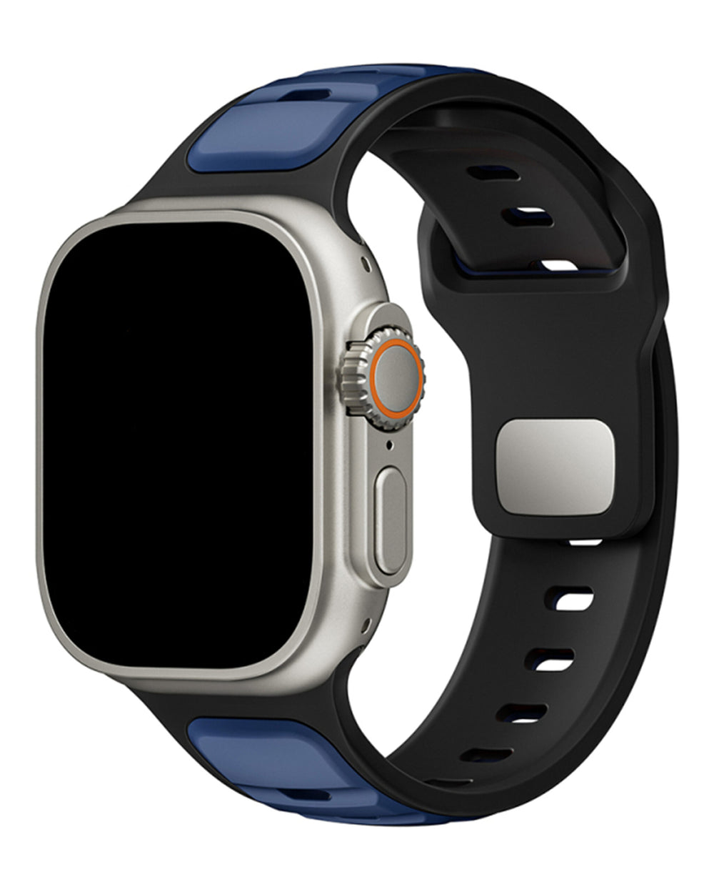Apple Watch Uyumlu Çift Renk Silikon Twinpair Loop Kordon - Siyah Lacivert - Strapg