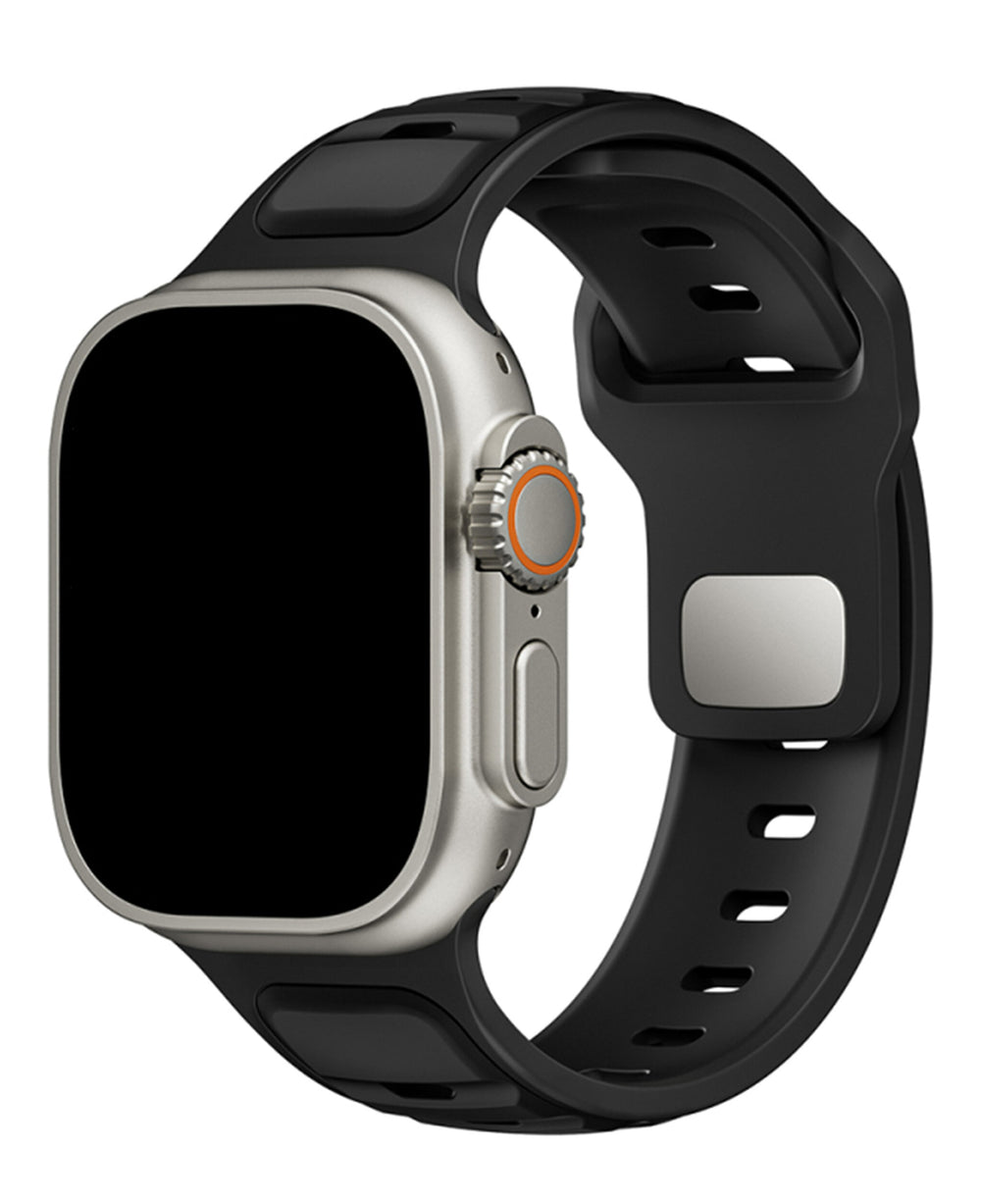 Apple Watch Uyumlu Çift Renk Silikon Twinpair Loop Kordon - Siyah - Strapg