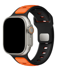 Apple Watch Uyumlu Çift Renk Silikon Twinpair Loop Kordon - Siyah Turuncu - Strapg