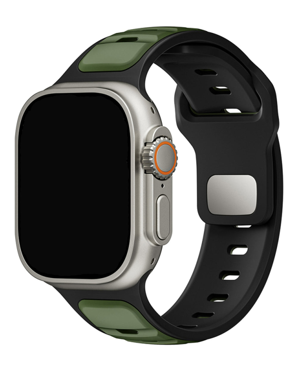 Apple Watch Uyumlu Çift Renk Silikon Twinpair Loop Kordon - Siyah Yeşil - Strapg