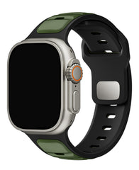 Apple Watch Uyumlu Çift Renk Silikon Twinpair Loop Kordon - Siyah Yeşil - Strapg