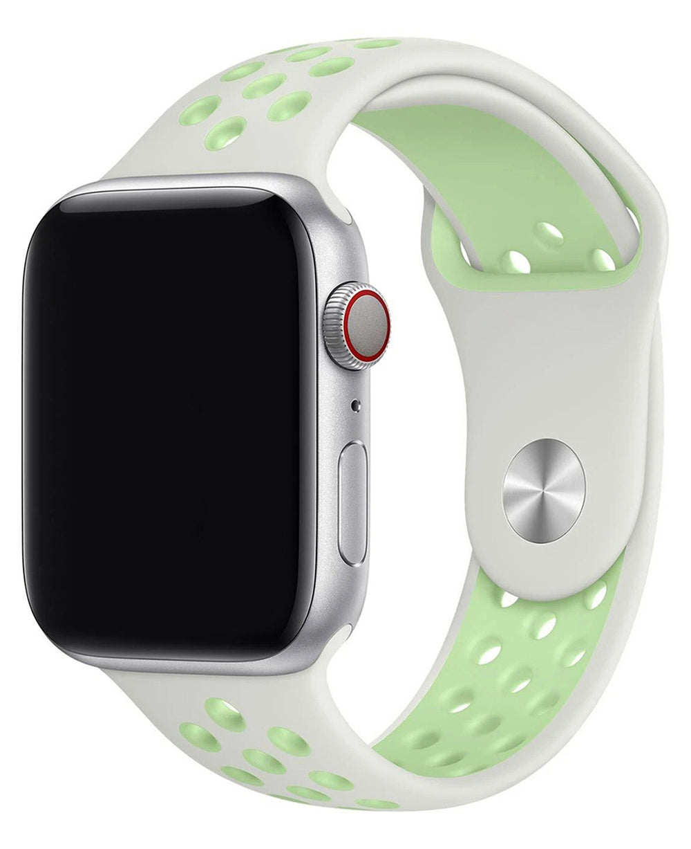 Apple Watch Uyumlu Delikli Spor Silikon Trou Loop Kordon - Beyaz Mint - Strapg