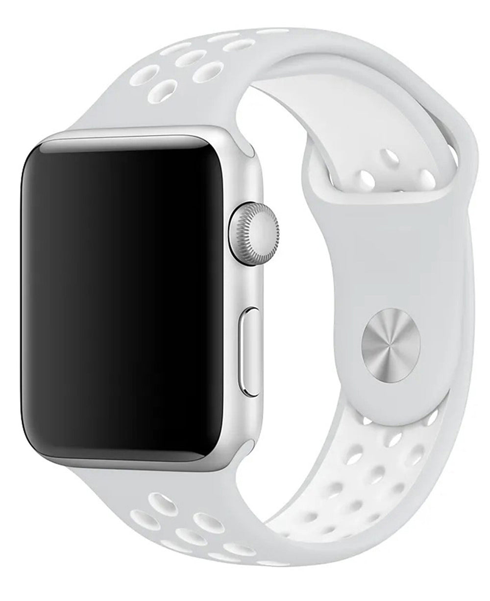 Apple Watch Uyumlu Delikli Spor Silikon Trou Loop Kordon - Gri Beyaz - Strapg