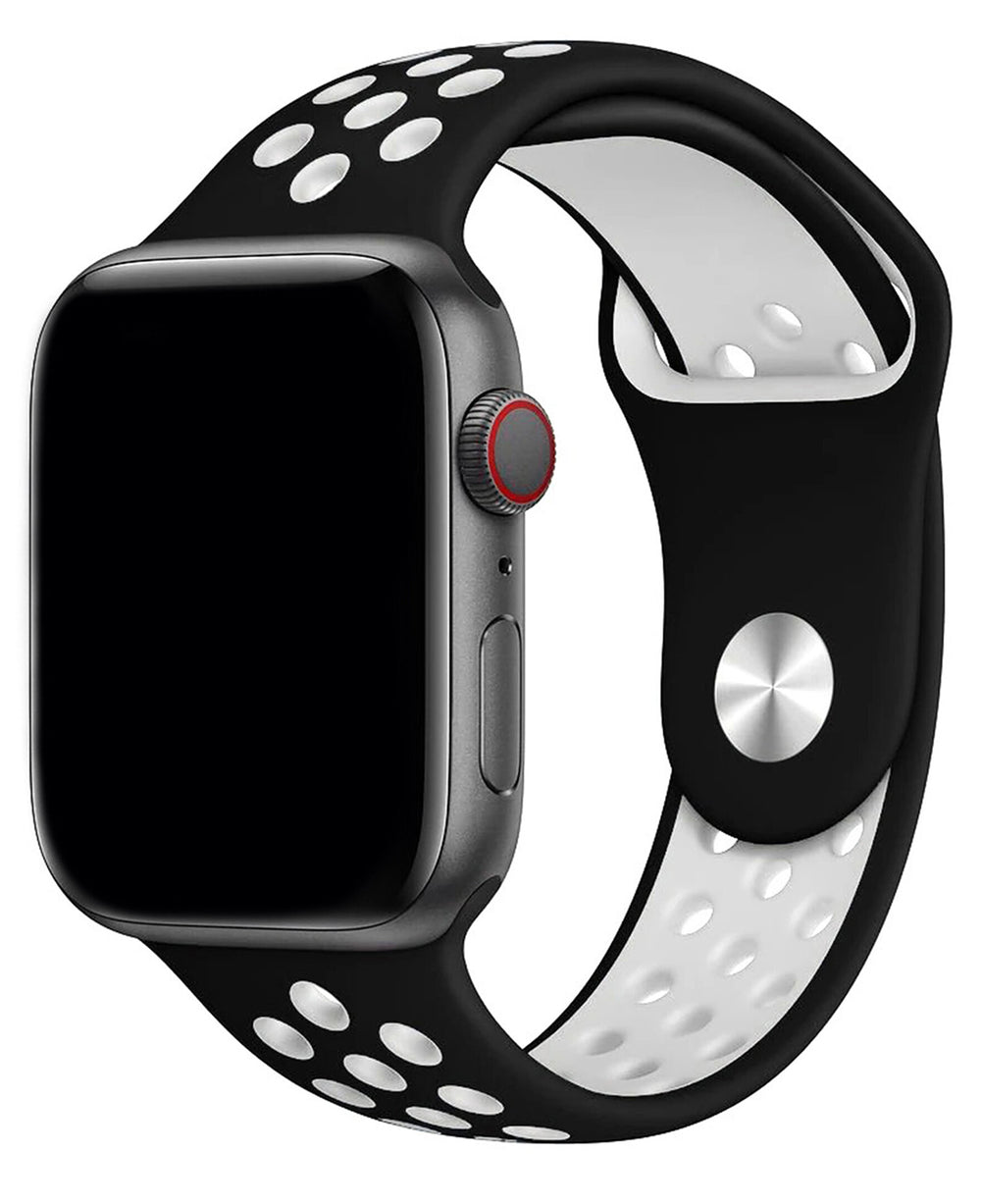 Apple Watch Uyumlu Delikli Spor Silikon Trou Loop Kordon - Siyah Beyaz - Strapg