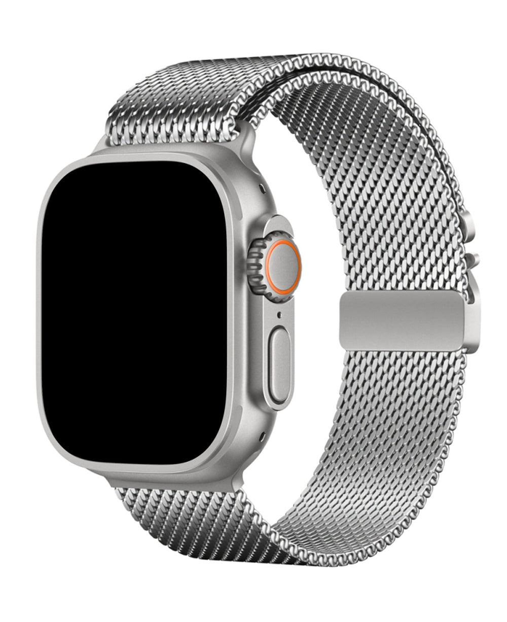 Apple Watch Uyumlu Metal Hasır Paslanmaz Çelik Amares Loop Kordon - Gümüş - Strapg