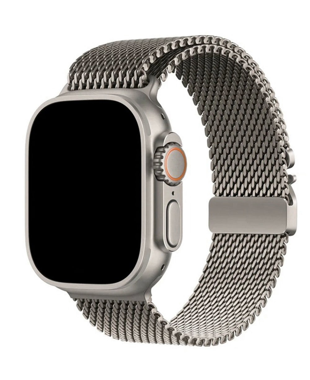Apple Watch Uyumlu Metal Hasır Paslanmaz Çelik Amares Loop Kordon - Starlight - Strapg