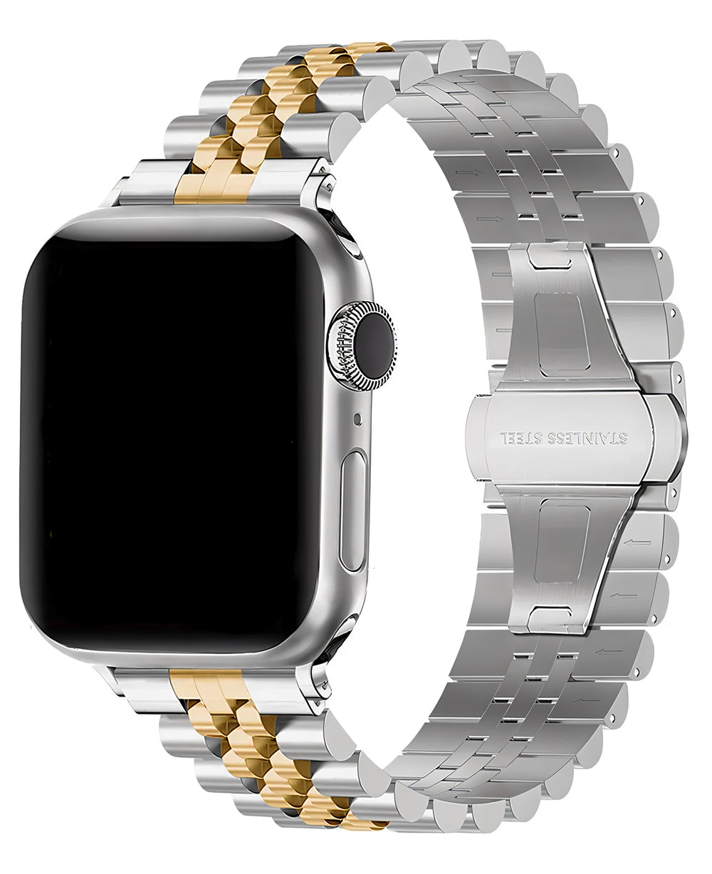 Apple Watch Uyumlu Metal Paslanmaz Celik Jubilee Loop Kordon - Gümüş Gold - Strapg