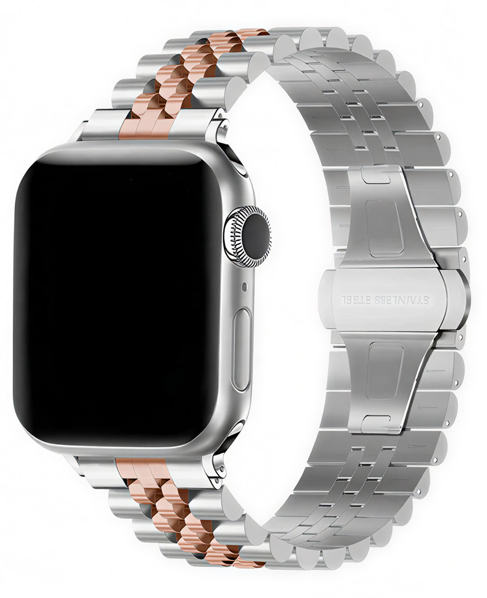 Apple Watch Uyumlu Metal Paslanmaz Celik Jubilee Loop Kordon - Gümüş Rose - Strapg