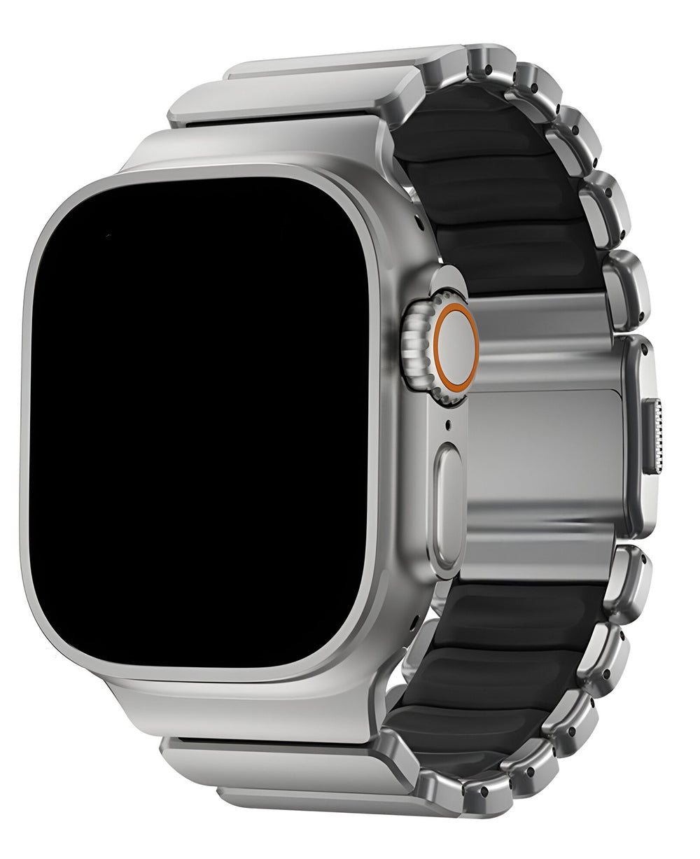Apple Watch Uyumlu Metal Paslanmaz Celik Orion Loop Kordon - Gümüş Siyah - Strapg
