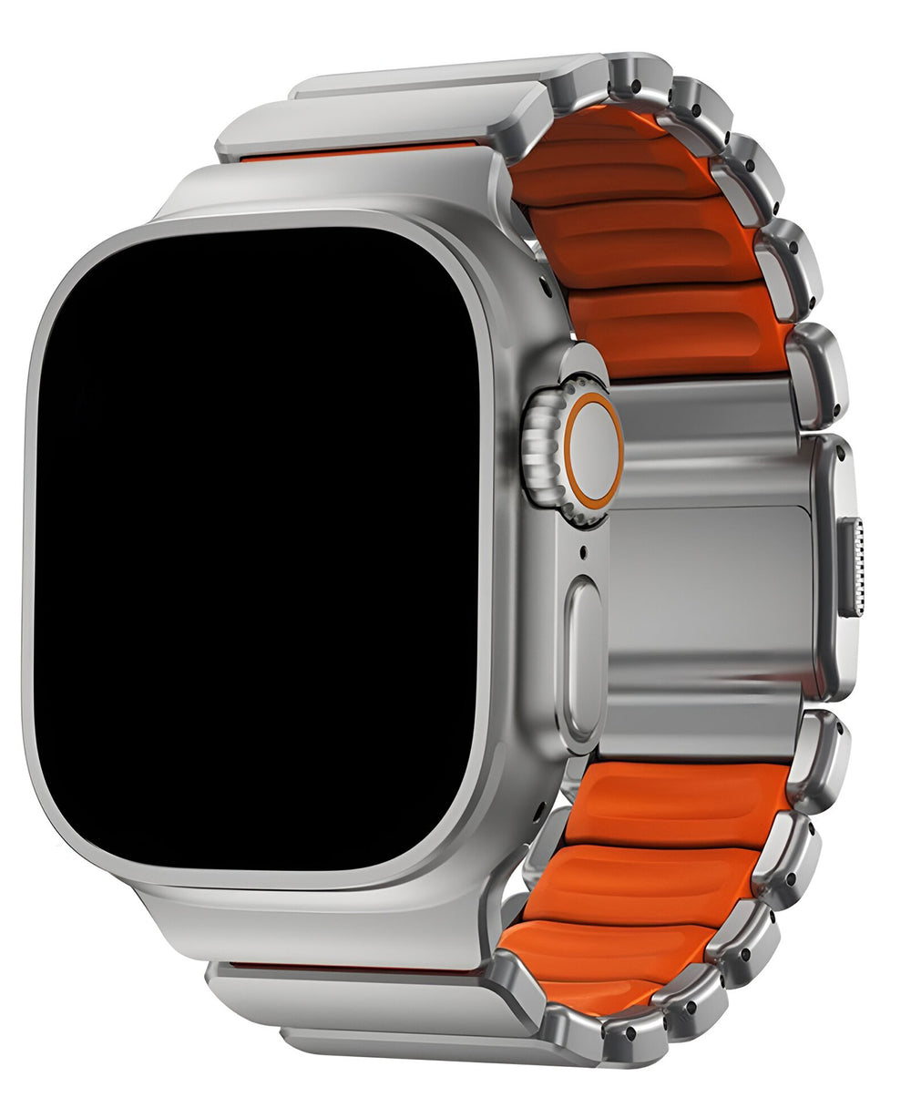Apple Watch Uyumlu Metal Paslanmaz Celik Orion Loop Kordon - Gümüş Turuncu - Strapg