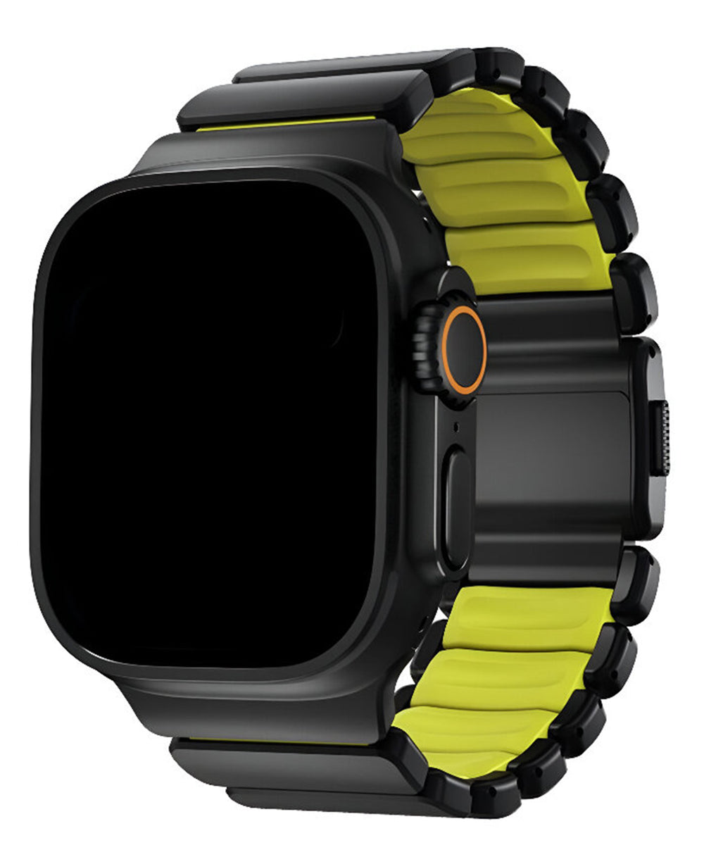 Apple Watch Uyumlu Metal Paslanmaz Celik Orion Loop Kordon - Siyah Sarı - Strapg