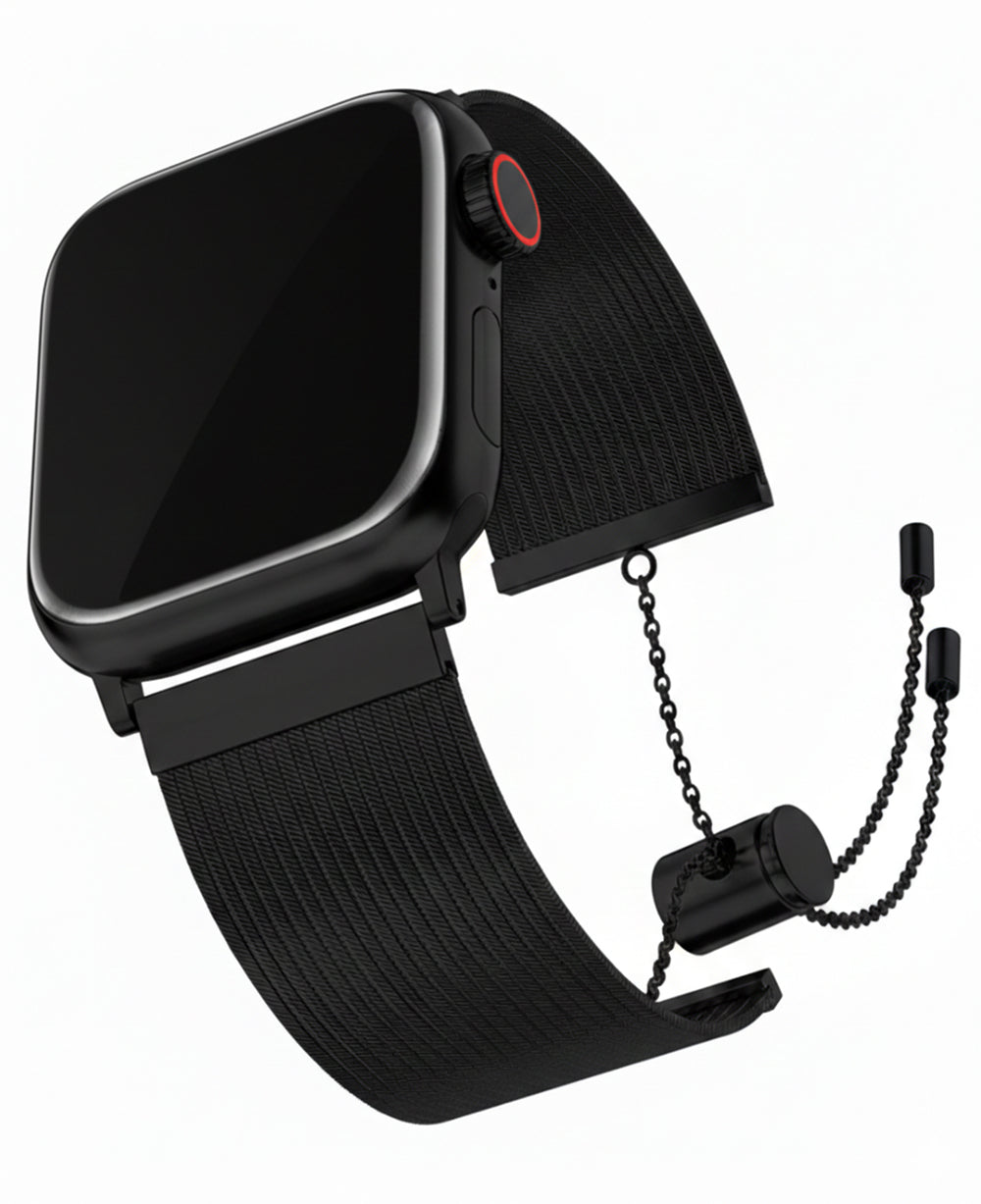 Apple Watch Uyumlu Metal Paslanmaz Çelik Roppel Loop Kordon - Siyah - Strapg