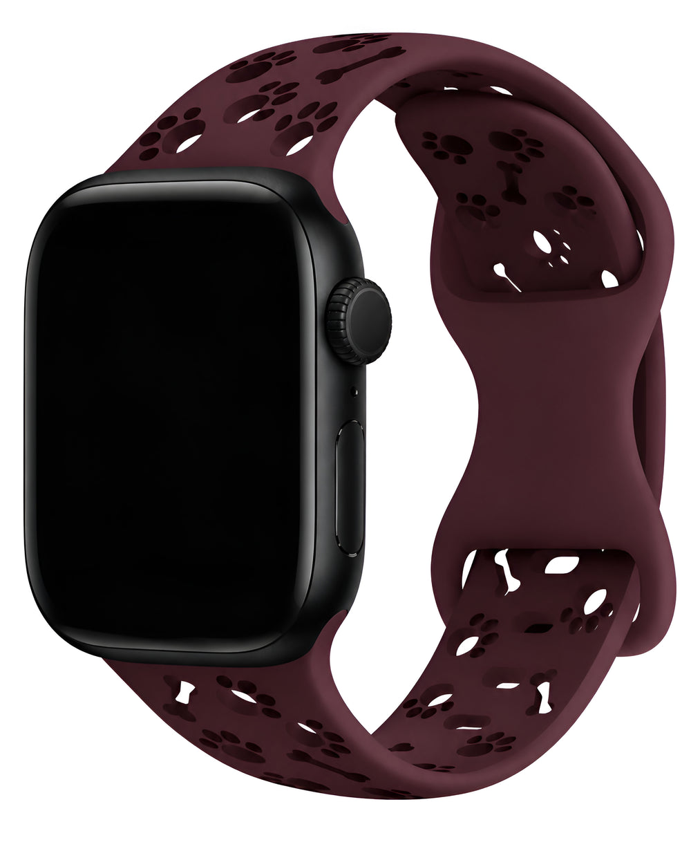 Apple Watch Uyumlu Pati Desenli Pawsense Silikon Loop Kordon - Bordo - Strapg