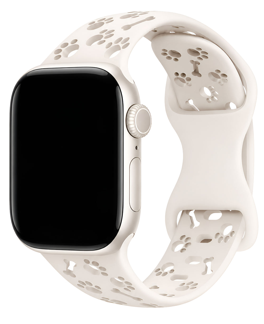 Apple Watch Uyumlu Pati Desenli Pawsense Silikon Loop Kordon - Krem - Strapg
