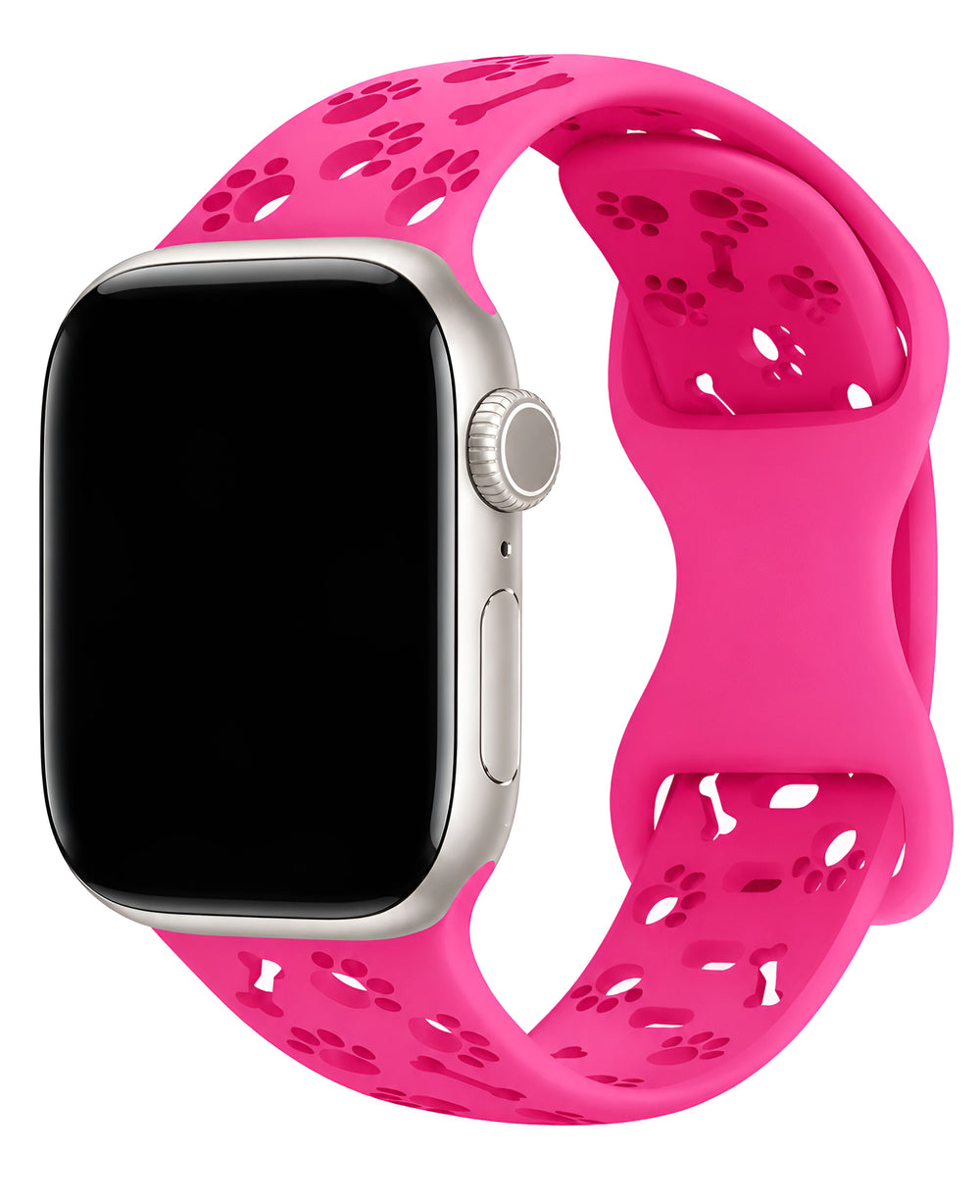 Apple Watch Uyumlu Pati Desenli Pawsense Silikon Loop Kordon - Pembe - Strapg