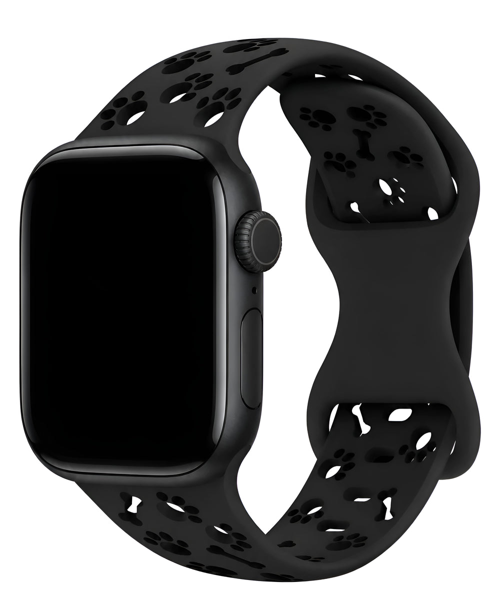 Apple Watch Uyumlu Pati Desenli Pawsense Silikon Loop Kordon - Siyah - Strapg