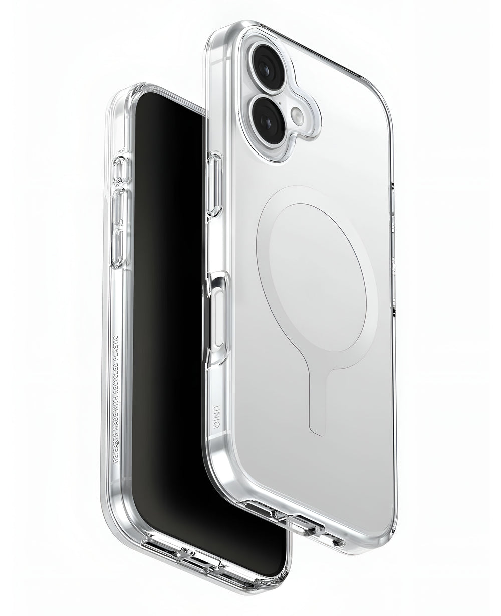 iPhone 17 uyumlu Uniq Clario Magsafe kılıfın şeffaf ve parlak görünümü.