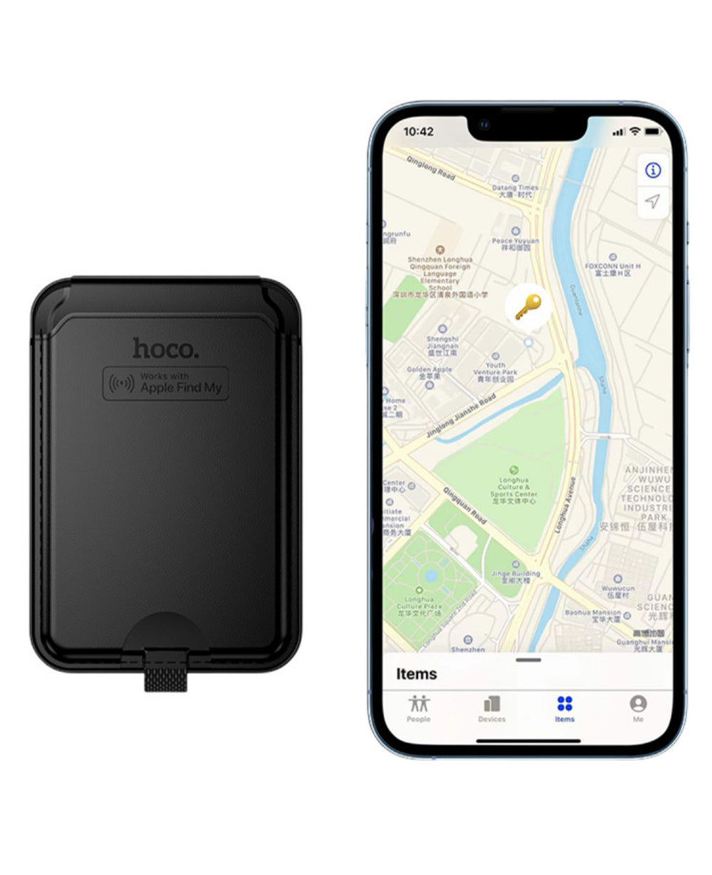Hoco. E91I Tiger Smart Apple Find My Özellikli Kablosuz Şarj Destekli Standlı Magsafe Kartlık - Siyah - Strapg