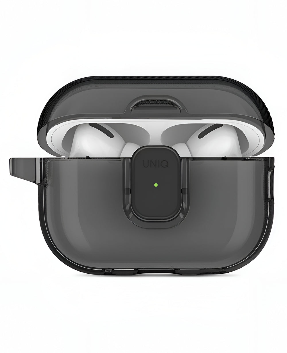 Uniq Airpods Uyumlu Glase Pro Kilitli Kılıf - Füme - Strapg