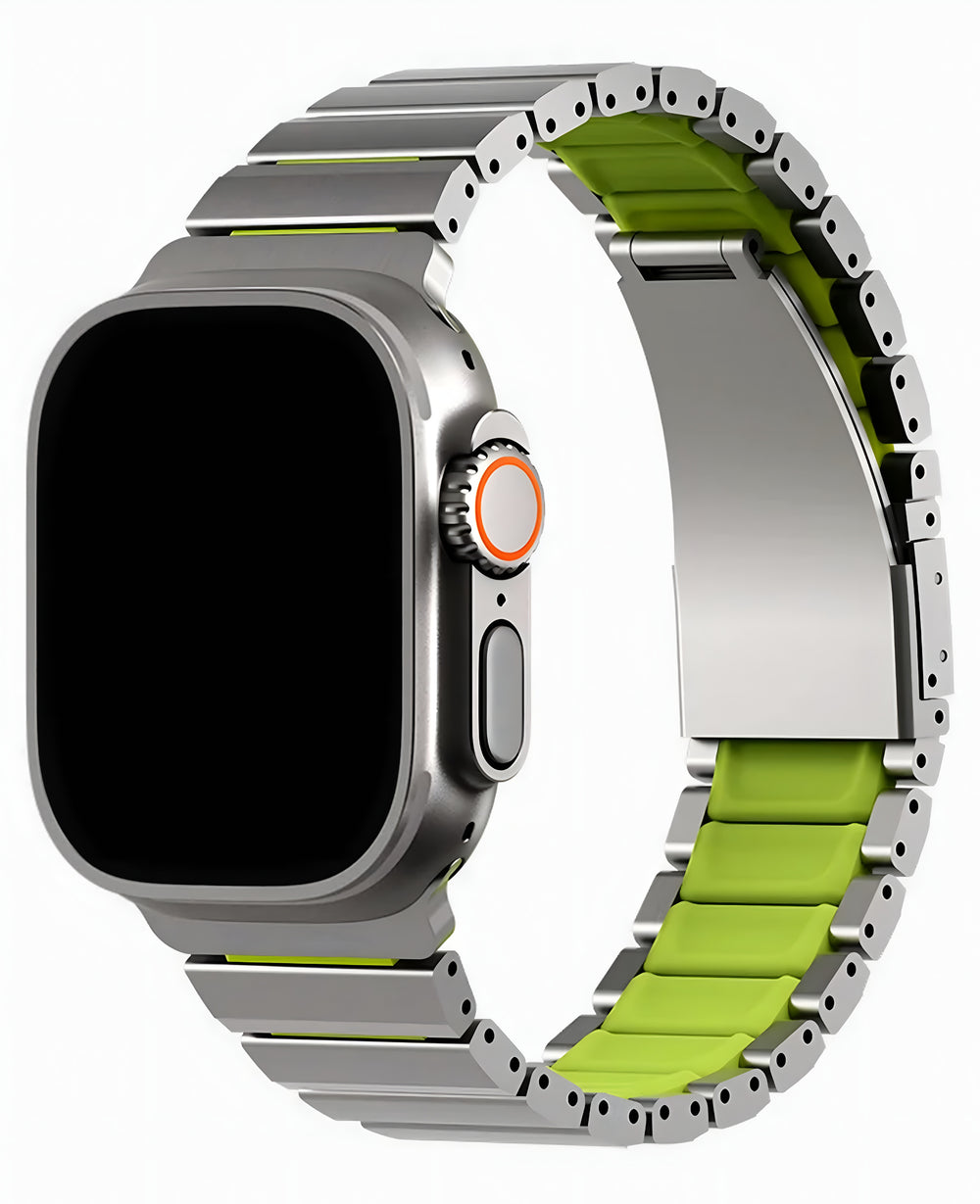 Uniq Apple Watch Uyumlu Metal Paslanmaz Çelik Strova Flex Steel Loop Kordon - Gümüş Lime - Strapg