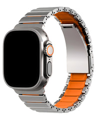 Uniq Apple Watch Uyumlu Metal Paslanmaz Çelik Strova Flex Steel Loop Kordon - Gümüş Turuncu - Strapg