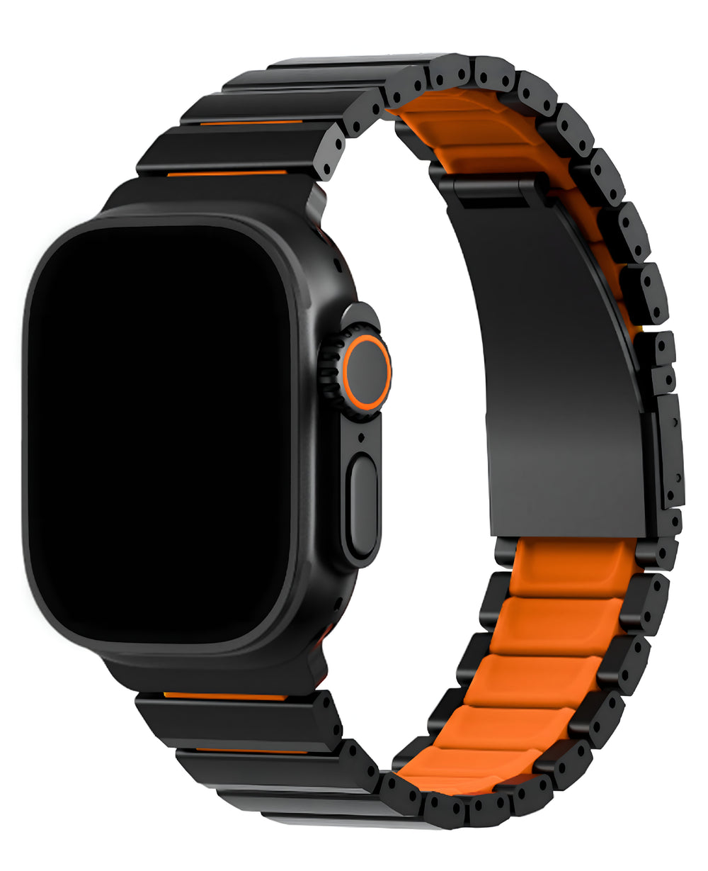 Uniq Apple Watch Uyumlu Metal Paslanmaz Çelik Strova Flex Steel Loop Kordon - Siyah Turuncu - Strapg