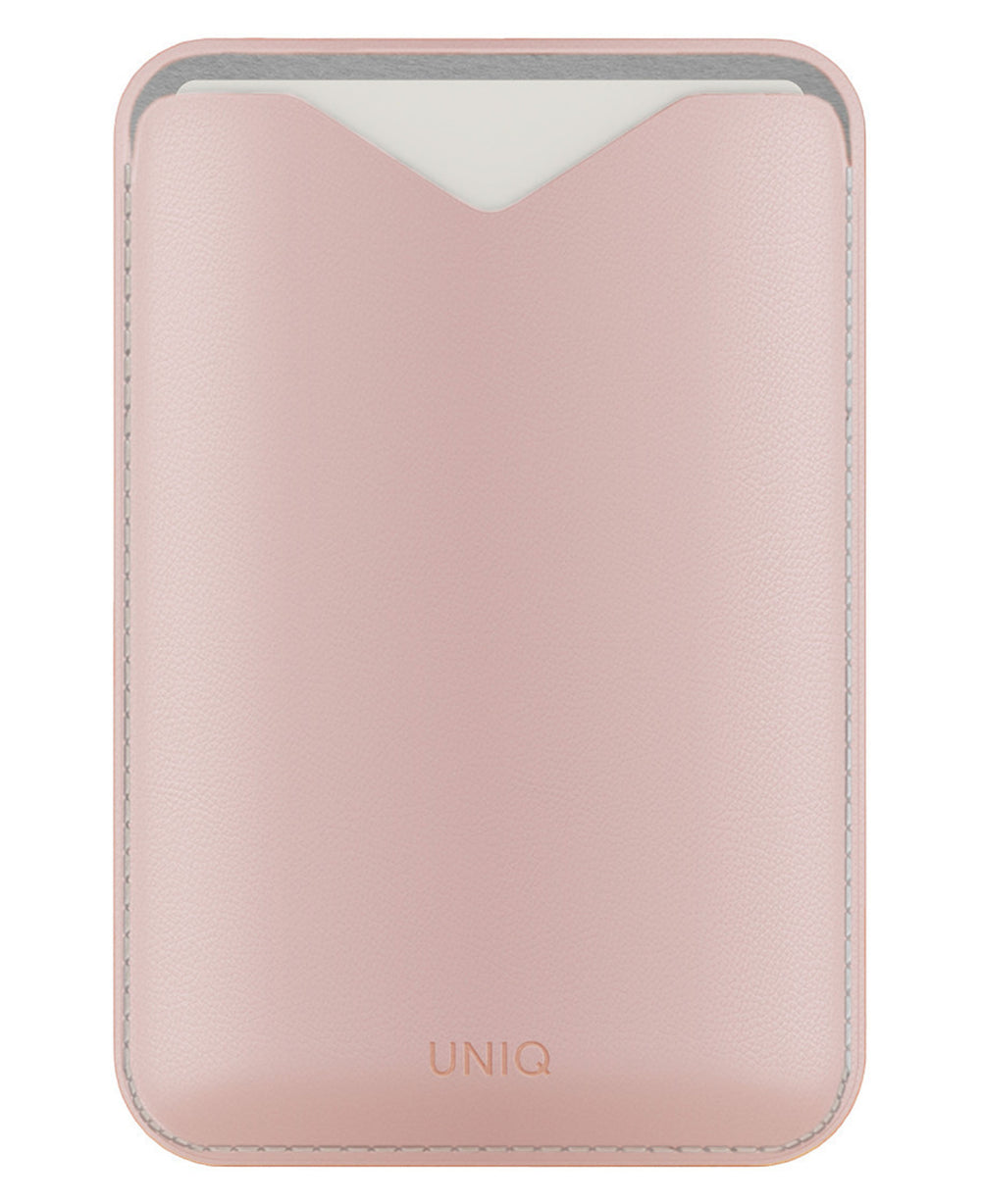 Uniq Lyden Evo Manyetik Standlı Magsafe Deri Kartlık - Pembe - Strapg