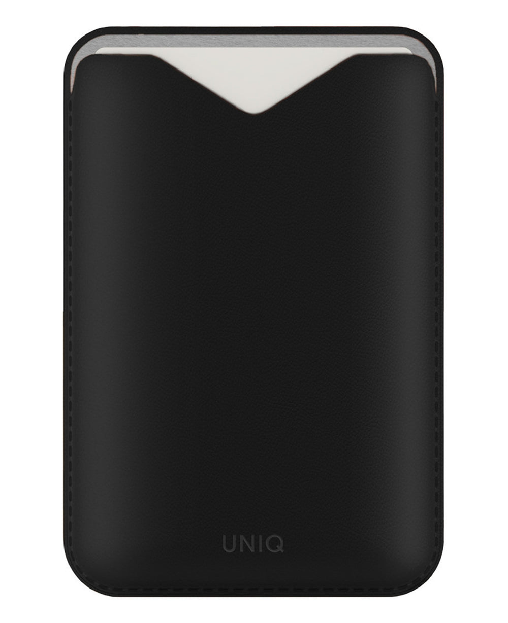 Uniq Lyden Evo Manyetik Standlı Magsafe Deri Kartlık - Siyah - Strapg