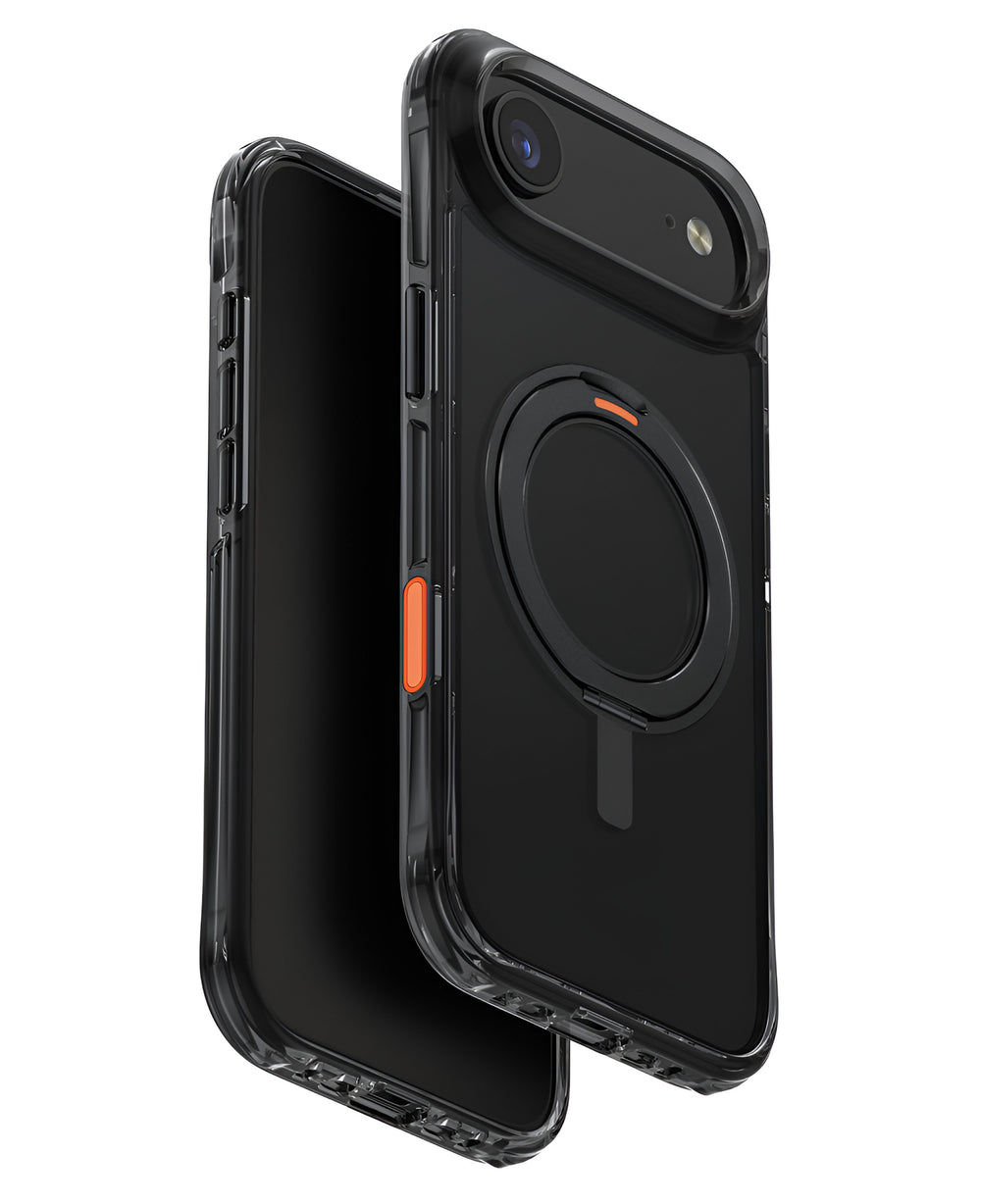 iPhone 17 Air uyumlu StrapG Uniq Swivix Siyah kılıf, entegre dönebilen destek ayağı ile.