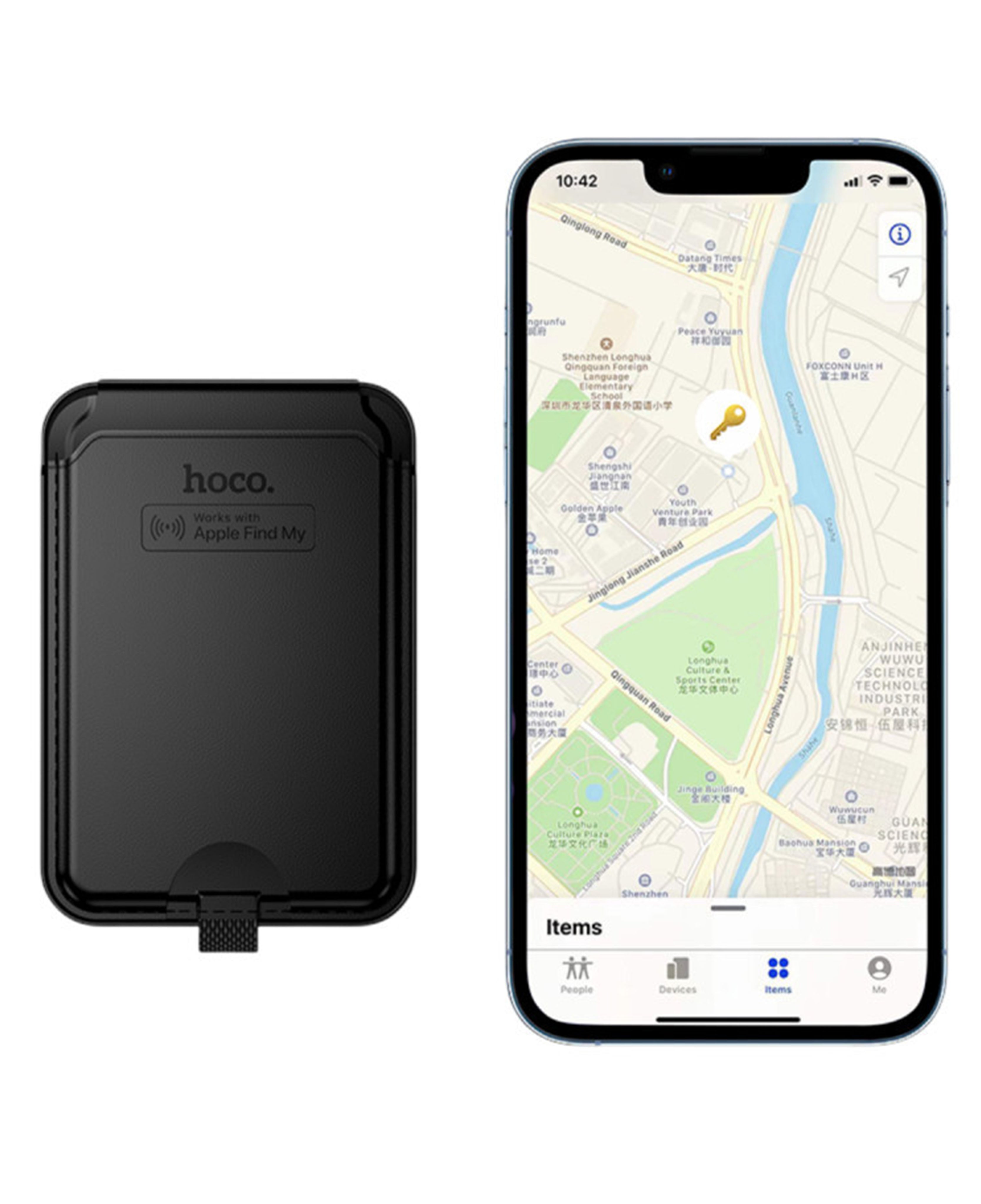 Hoco. E91I Tiger Smart Apple Find My Özellikli Kablosuz Şarj Destekli Standlı Magsafe Kartlık