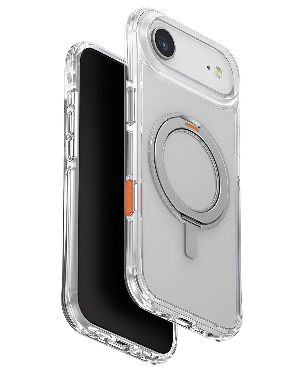 iPhone 17 Air uyumlu Uniq Swivix Rotating Kickstand şeffaf kılıf.